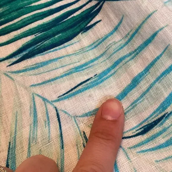 Tahari 100% Linen Palm Leaf Teal Short Dress Womens sz S Casual Tropical Relaxed - Picture 7 of 11